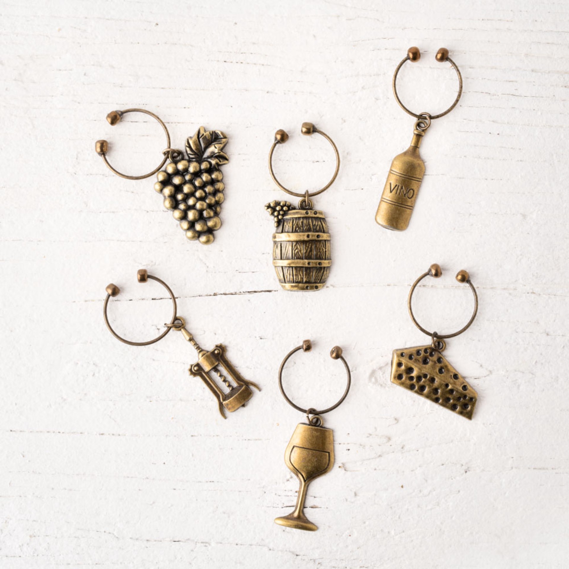 slide 4 of 5, Twine Antiqued farmhouse decor wine charms and drink markers for wine glasses, 6 count, 1 ct