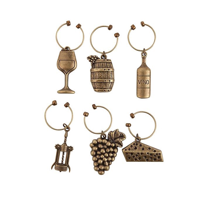 slide 1 of 5, Twine Antiqued farmhouse decor wine charms and drink markers for wine glasses, 6 count, 1 ct