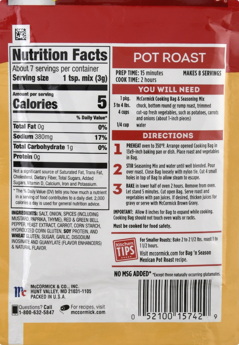 McCormick Bag 'n Season Pot Roast Cooking & Seasoning Mix 0.81 oz Shipt