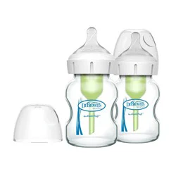 Dr. Brown's Anti-Colic Options+ Wide-Neck Glass Baby Bottle with Level 1 Slow Flow Nipple - Clear - 5oz/2pk
