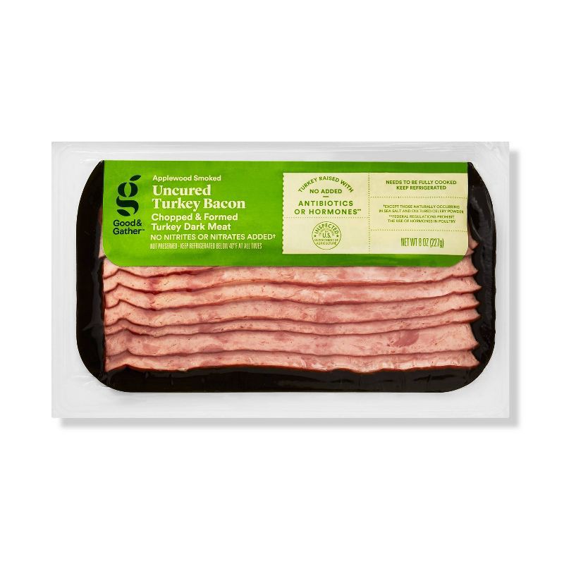 slide 1 of 3, Applewood Smoked Uncured Turkey Bacon - 8oz - Good & Gather™, 8 oz