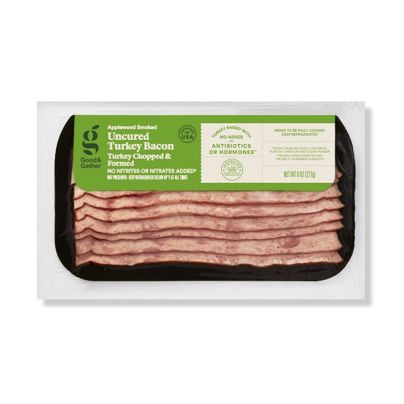 slide 1 of 4, Applewood Smoked Uncured Turkey Bacon - 8oz - Good & Gather™, 8 oz