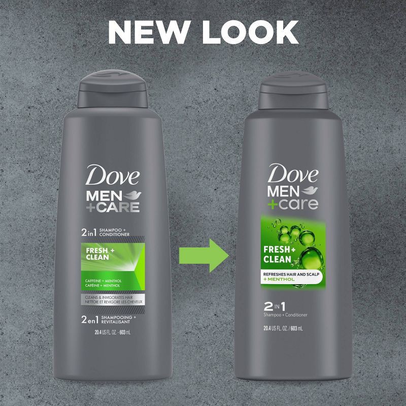 slide 9 of 12, Dove Men+Care Fortifying 2-in-1 Shampoo and Conditioner for Normal to Oily Hair Fresh and Clean with Caffeine - 20.4 fl oz, 20.4 fl oz