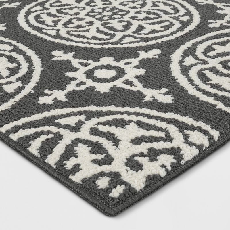 slide 2 of 3, 4'X5'6" Washable Medallion Tufted And Hooked Accent Rug Gray - Threshold™: Skid-Resistant, Low Pile, OEKO-TEX Certified, 1 ct