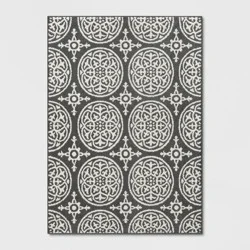 4'X5'6" Washable Medallion Tufted And Hooked Accent Rug Gray - Threshold™: Skid-Resistant, Low Pile, OEKO-TEX Certified