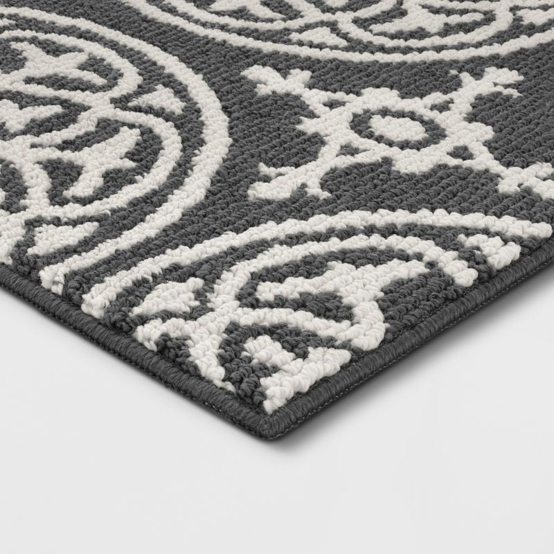 slide 2 of 3, 2'x7' Washable Runner Medallion Tufted And Hooked Rug Gray - Threshold™: Skid-Resistant, Machine Washable, Indoor Use, 1 ct