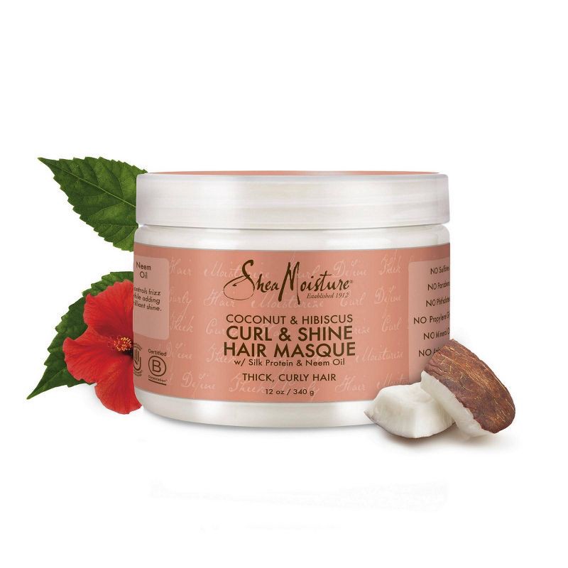 slide 2 of 4, SheaMoisture Coconut & Hibiscus Curl & Shine Hair Mask For Naturally Curly Hair - 12oz, 12 oz