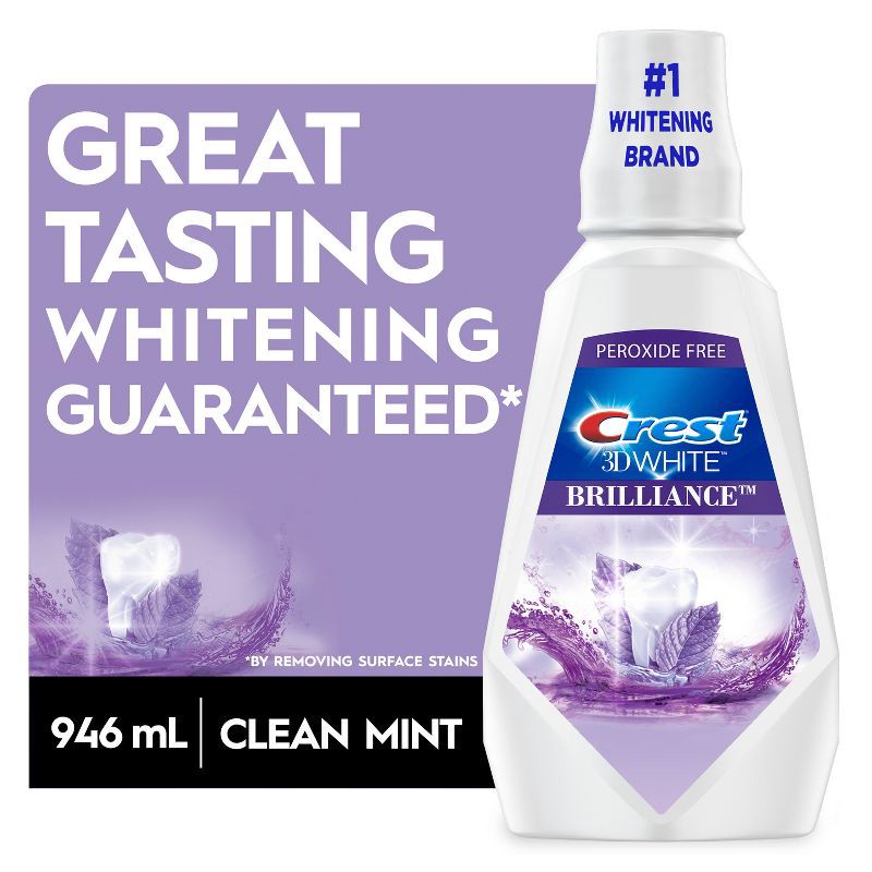 slide 7 of 8, Crest 3D White Brilliance Alcohol Free Whitening Mouthwash, Clean Mint - 1L, 1 liter