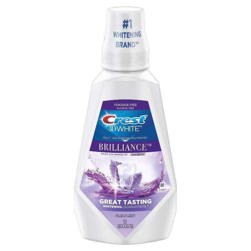 slide 8 of 9, Crest 3D White Brilliance Alcohol Free Whitening Mouthwash, Clean Mint - 1L, 1 liter