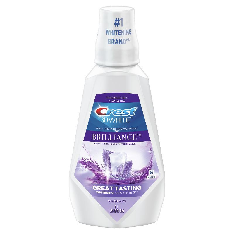 slide 8 of 8, Crest 3D White Brilliance Alcohol Free Whitening Mouthwash, Clean Mint - 1L, 1 liter