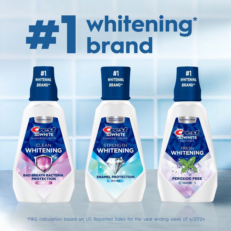 slide 7 of 9, Crest 3D White Brilliance Alcohol Free Whitening Mouthwash, Clean Mint - 33.8 fl oz, 33.8 fl oz