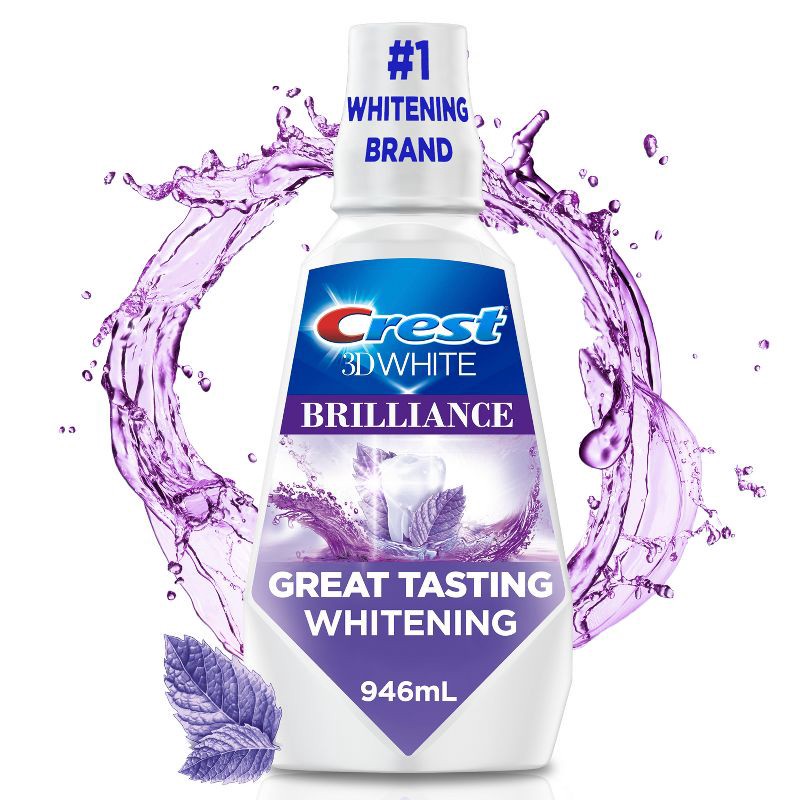 slide 1 of 9, Crest 3D White Brilliance Alcohol Free Whitening Mouthwash, Clean Mint - 1L, 1 liter