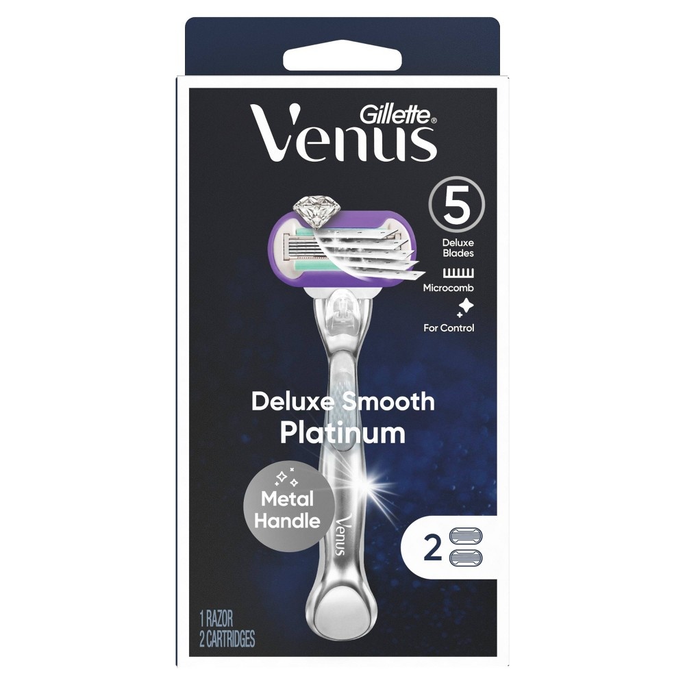 slide 5 of 7, Venus Deluxe Smooth Platinum Women's Metal Handle Razor + 2 Razor Blade Refills, 1 ct