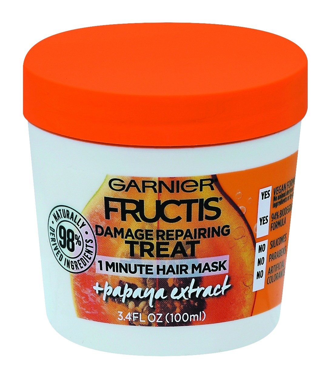 slide 1 of 3, Garnier Fructis Damage Repairing Treat Papaya Extract Hair Mask, 3.4 fl oz