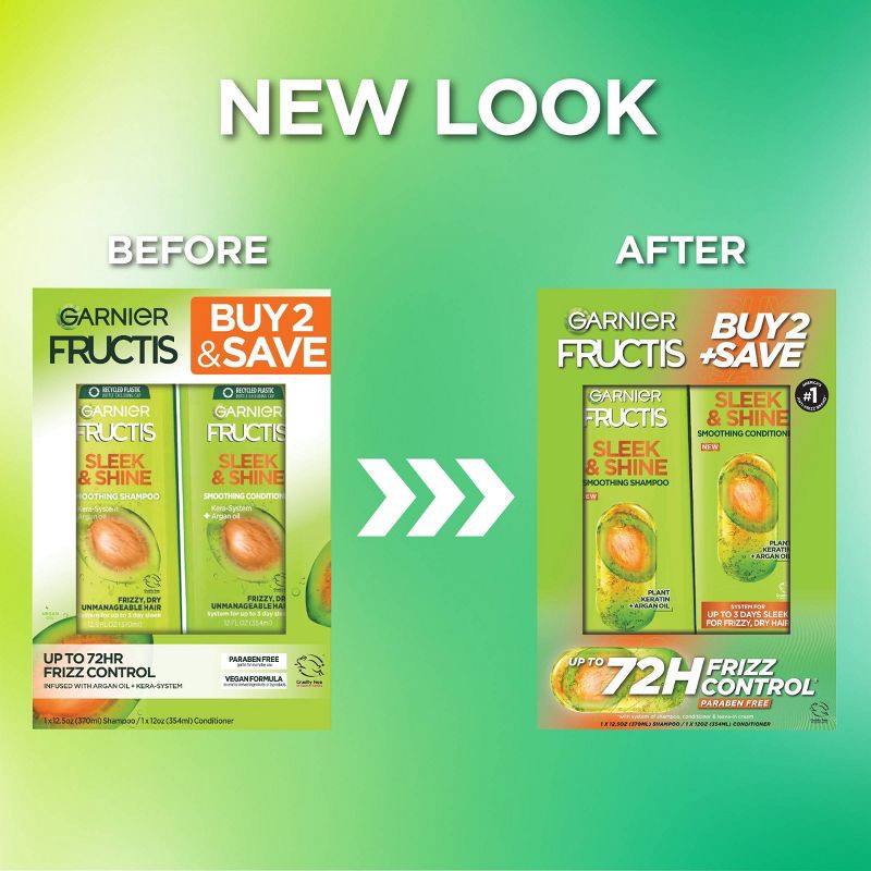 slide 3 of 8, Garnier Fructis Active Fruit Protein Sleek & Shine Shampoo & Conditioner Twin Pack - 24.5 fl oz, 24.5 fl oz