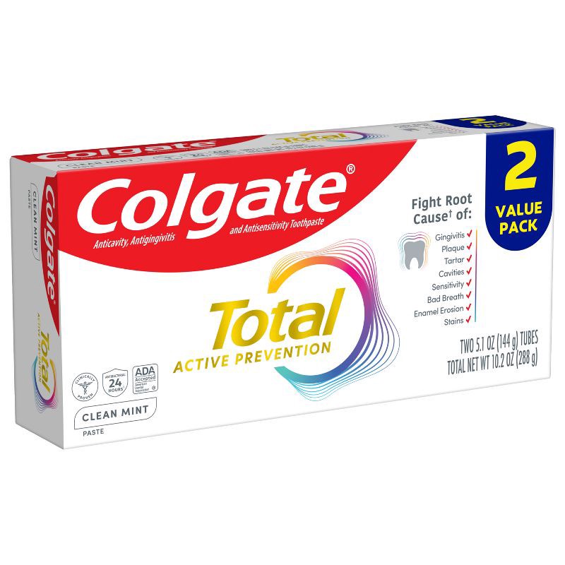 slide 13 of 15, Colgate Total Active Prevention Clean Mint Toothpaste - 5.1oz/2pk, 2 ct; 5.1 oz
