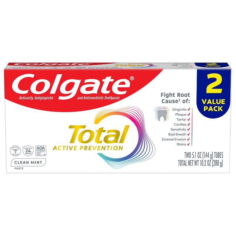 slide 10 of 15, Colgate Total Active Prevention Clean Mint Toothpaste - 5.1oz/2pk, 2 ct; 5.1 oz
