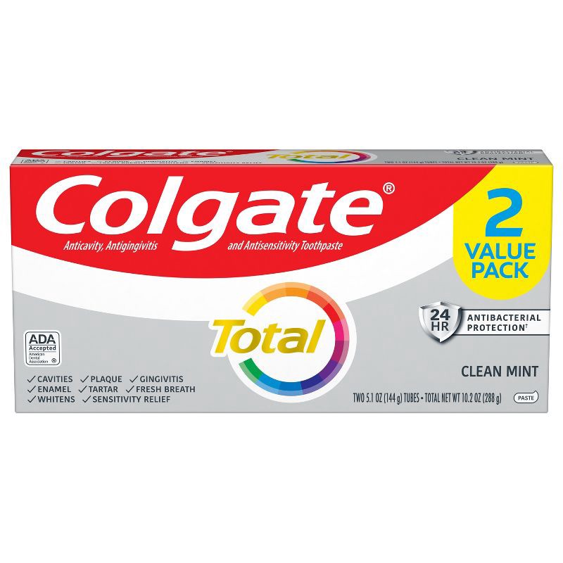 slide 1 of 9, Colgate Total Clean Mint Paste Toothpaste - 5.1oz/2pk, 2 ct; 5.1 oz