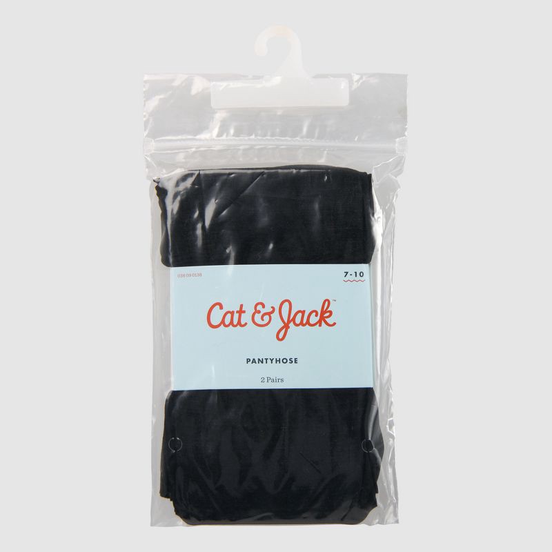 slide 2 of 2, Girls' 2pk High Waisted Pantyhose - Cat & Jack™ Black 12-14, 2 ct