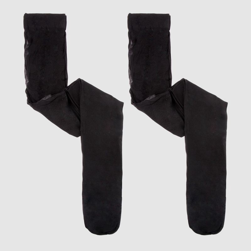 slide 1 of 2, Girls' 2pk High Waisted Pantyhose - Cat & Jack™ Black 12-14, 2 ct