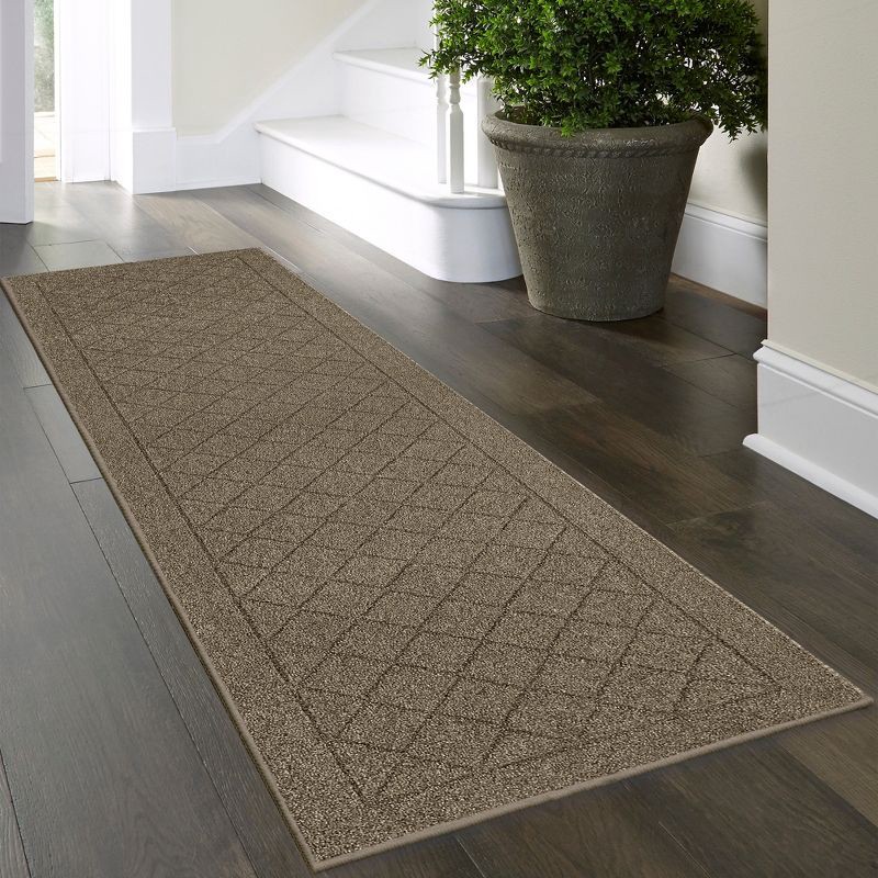 slide 2 of 4, 2'x7' Washable Runner Diamond Clarkson Tufted and Hooked Rug Tan - Threshold™: Indoor Entryway Carpet, Skid-Resistant, 1 ct