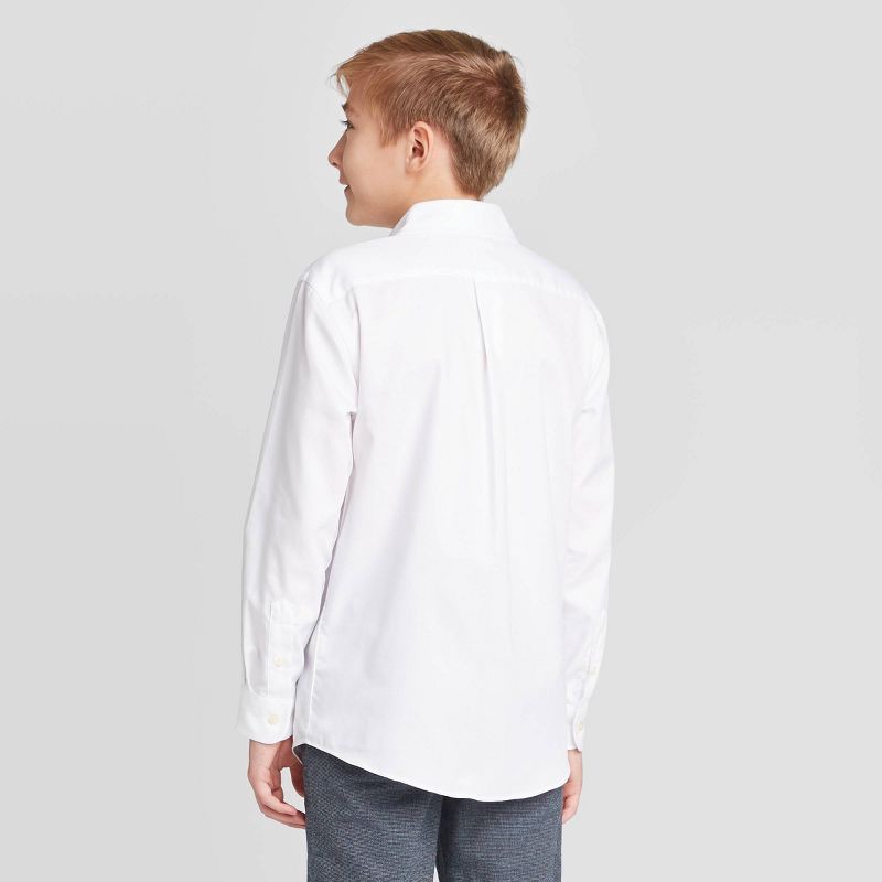 slide 2 of 3, Boys' Long Sleeve Woven Button-Down Shirt - Cat & Jack™ White S: Classic Herringbone Pattern, Cotton-Polyester Blend, Twill Construction, 1 ct