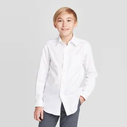 Boys' Long Sleeve Woven Button-Down Shirt - Cat & Jack™ White XL: Classic Herringbone Pattern
