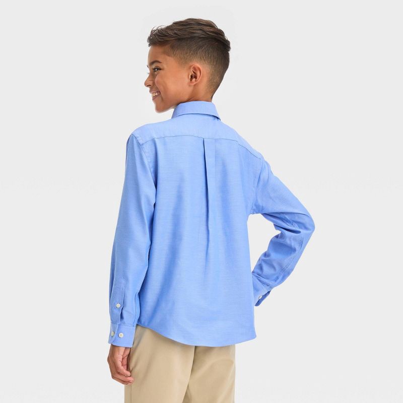 slide 2 of 3, Boys' Long Sleeve Woven Button-Down Shirt - Cat & Jack™ Light Blue XL: Cotton-Polyester Blend, Herringbone Pattern, Classic Fit, 1 ct