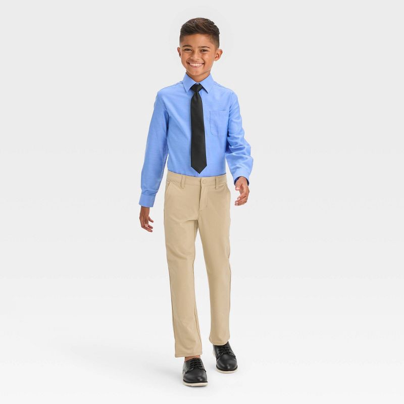 slide 3 of 3, Boys' Long Sleeve Woven Button-Down Shirt - Cat & Jack™ Light Blue XL: Cotton-Polyester Blend, Herringbone Pattern, Classic Fit, 1 ct