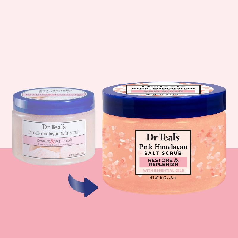 slide 2 of 8, Dr Teal's Restore & Replenish Orange Scented Pink Himalayan Sea Salt Scrub - 16oz, 16 oz