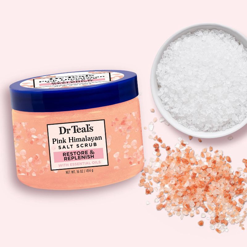 slide 6 of 8, Dr Teal's Restore & Replenish Orange Scented Pink Himalayan Sea Salt Scrub - 16oz, 16 oz