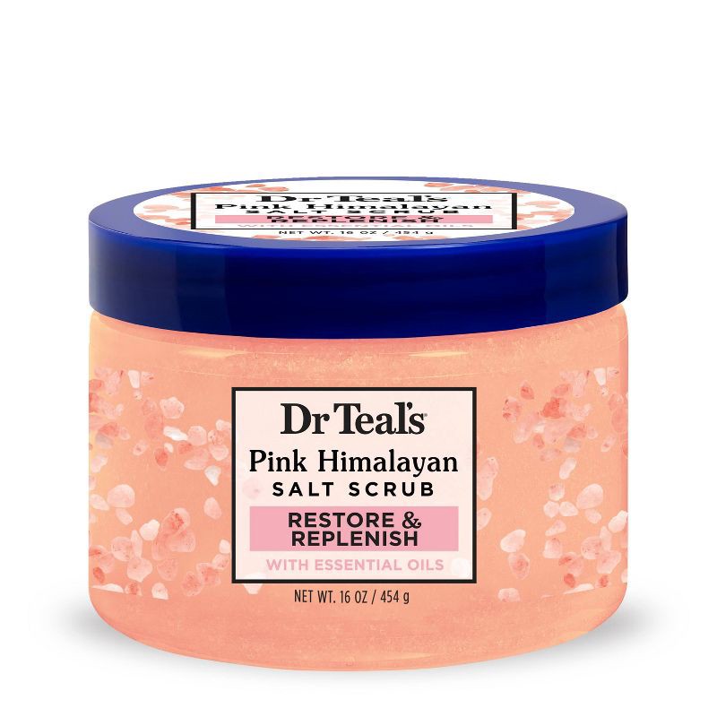 slide 1 of 8, Dr Teal's Restore & Replenish Orange Scented Pink Himalayan Sea Salt Scrub - 16oz, 16 oz