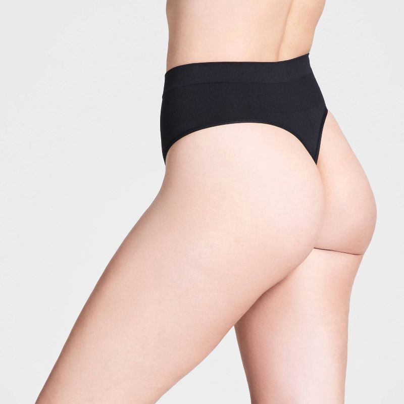 slide 2 of 3, ASSETS by SPANX Women's All Around Smoothers Thong - Black L: Medium Control Top, Tummy Slimming, Light Compression Shapewear, 1 ct