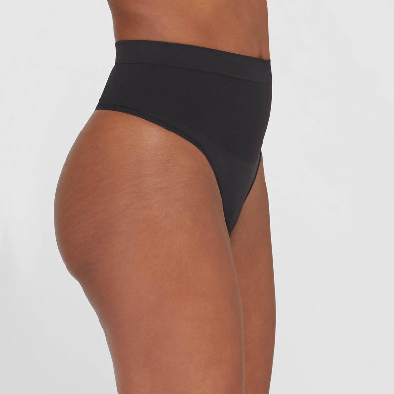 slide 3 of 3, ASSETS by SPANX Women's All Around Smoothers Thong - Black 1X: Medium Control Top, Tummy Slimming, Light Compression, 1 ct