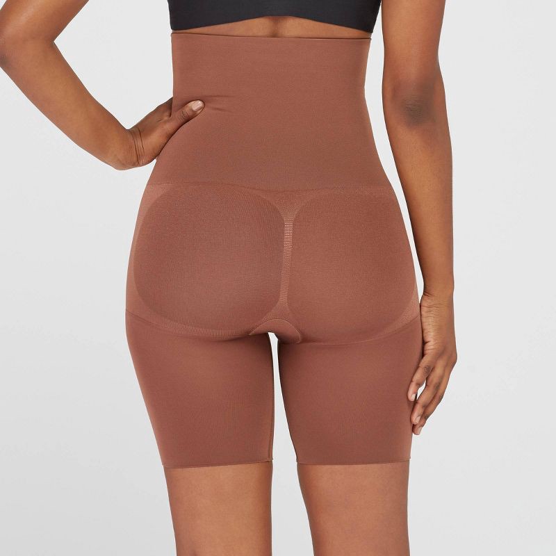 slide 2 of 3, ASSETS by SPANX Women's Remarkable Results High-Waist Mid-Thigh Midtone - Chestnut Brown L: Ultra Firm Compression Shapewear, 1 ct