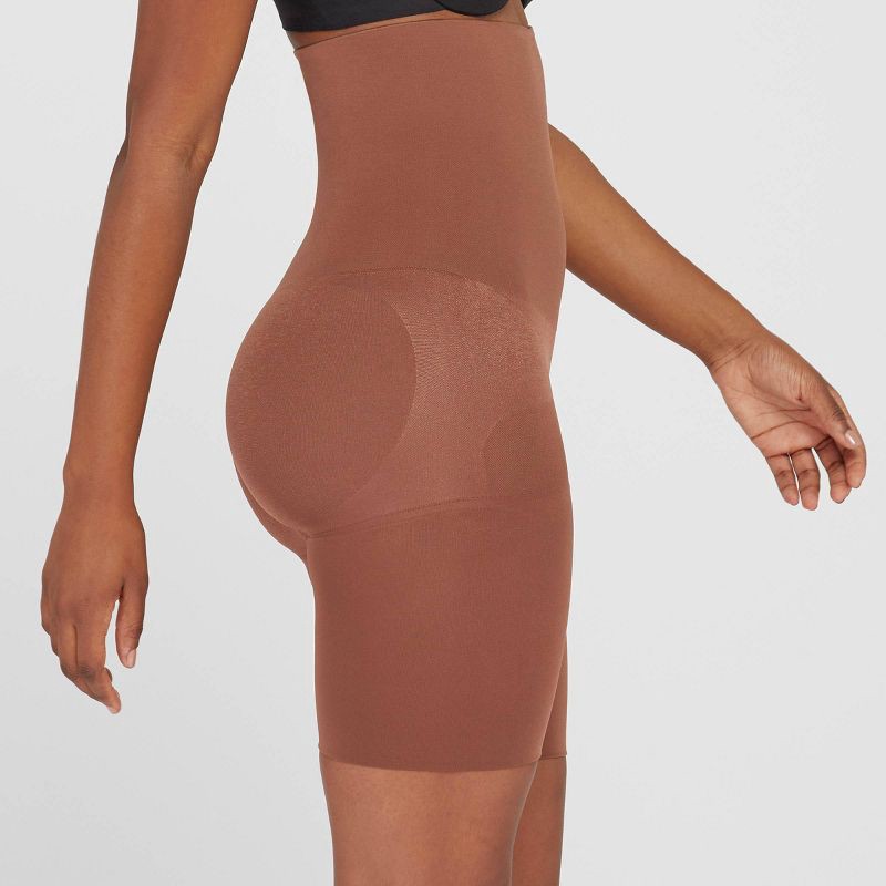 slide 3 of 3, ASSETS by SPANX Women's Remarkable Results High-Waist Mid-Thigh Midtone - Chestnut Brown L: Ultra Firm Compression Shapewear, 1 ct