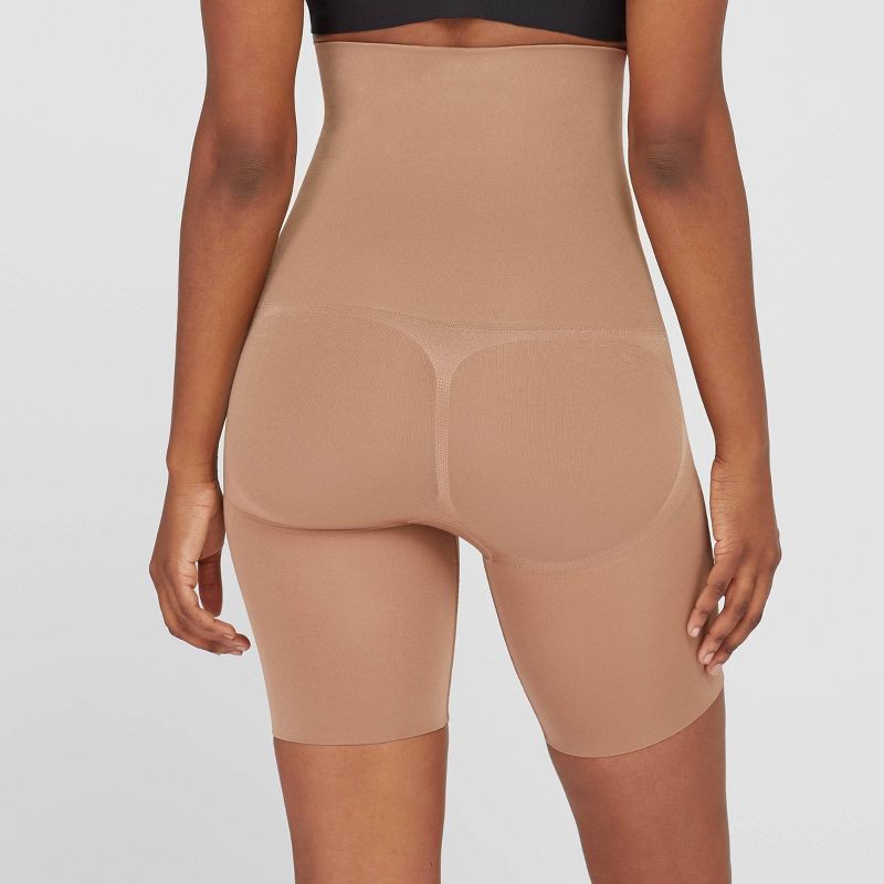 slide 2 of 3, ASSETS by SPANX Women's Remarkable Results High-Waist Mid-Thigh Shapers - Café Au Lait M: Ultra Firm Compression, 1 ct