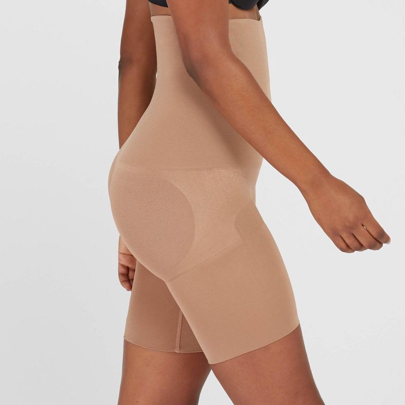 slide 3 of 3, ASSETS by SPANX Women's Remarkable Results High-Waist Mid-Thigh Shapers - Café Au Lait M: Ultra Firm Compression, 1 ct