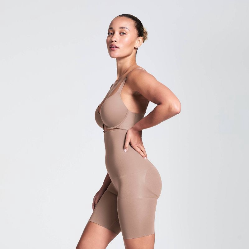 slide 3 of 3, ASSETS by SPANX Women's Remarkable Results High-Waist Mid-Thigh Shapers - Café Au Lait 1X: Maximum Control, Ultra Firm Compression, 1 ct