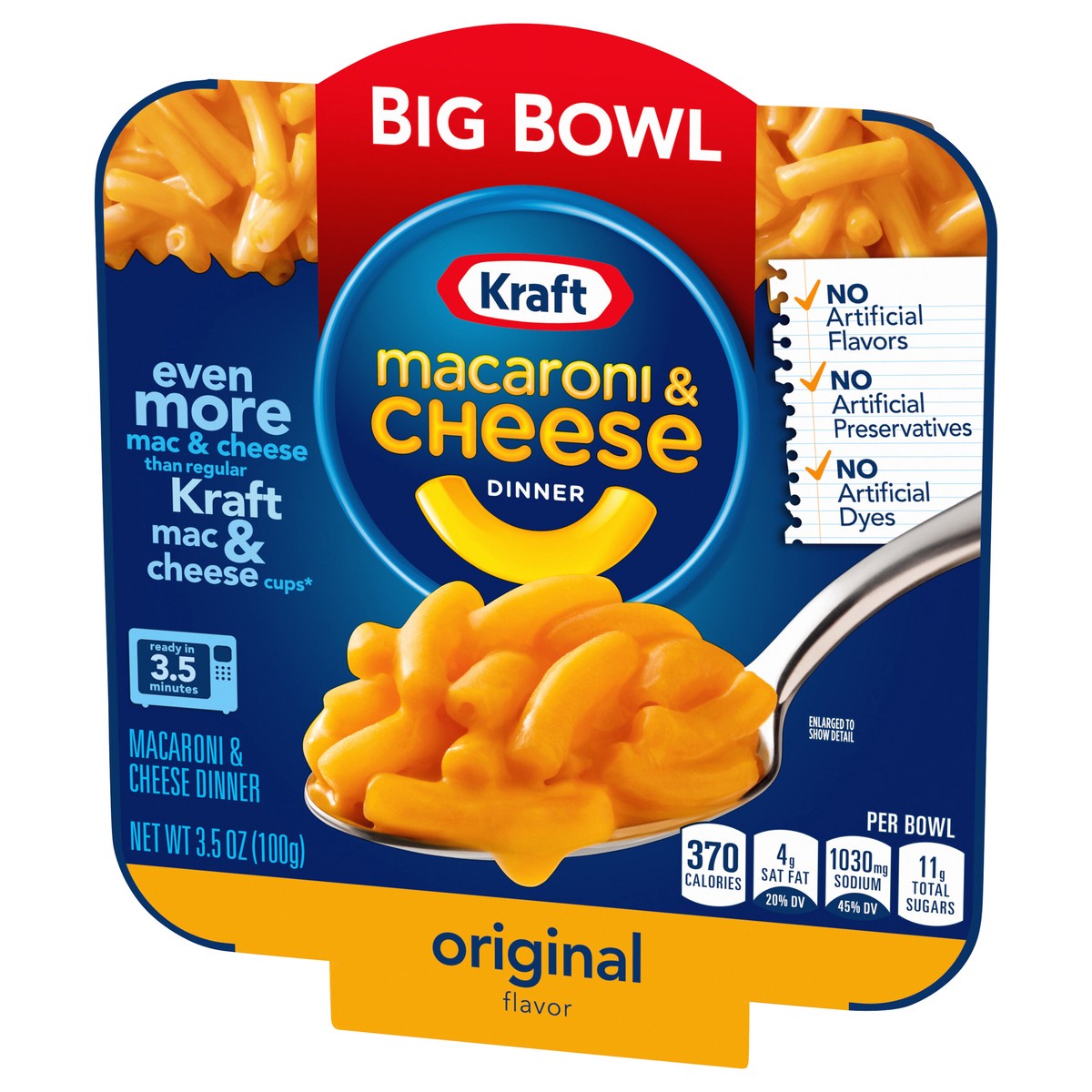 slide 8 of 9, Kraft Original Mac & Cheese Macaroni and Cheese Dinner Big Bowl Dinner, 3.5 oz Tray, 3.5 oz