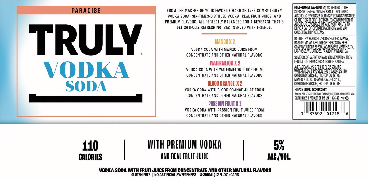 slide 2 of 5, TRULY Vodka Soda Paradise Variety Pack (12 fl. oz. Can, 8pk.), 8 ct