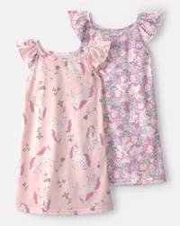 Carters Girls 2-Pack Unicorn Floral Loose Fit Night Gown - Pink Pink 8-10