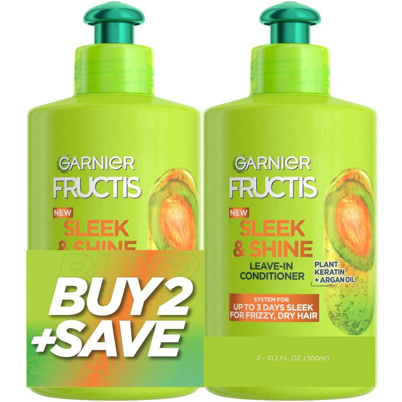slide 1 of 8, Garnier Fructis Active Fruit Protein Sleek & Shine Leave-In Conditioning Cream Twin Pack - 20.4 fl oz, 20.4 fl oz
