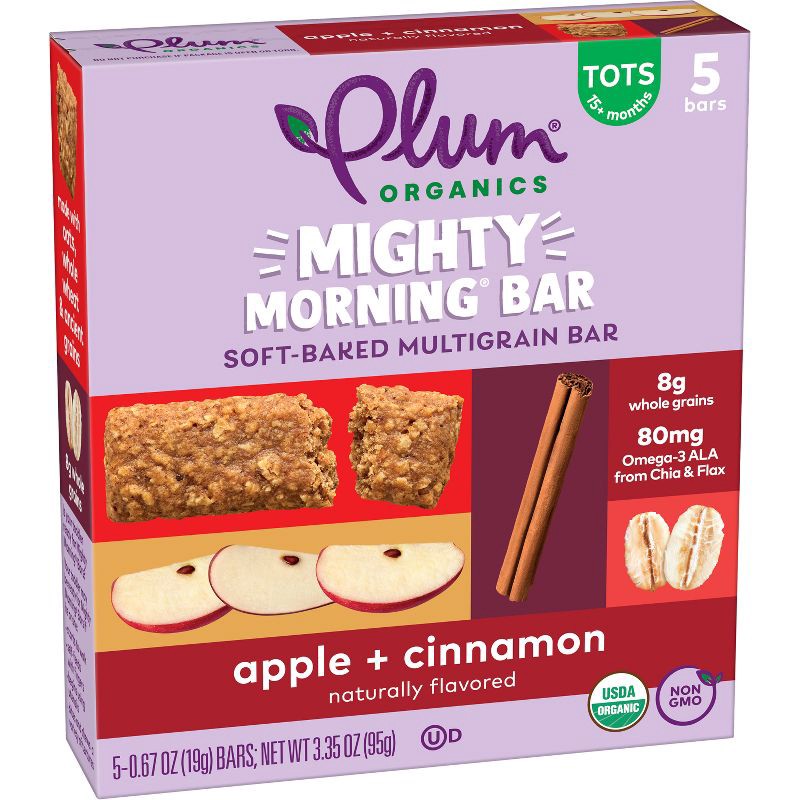 slide 9 of 11, Plum Organics Mighty Morning Bars - Apple and Cinnamon - 0.67oz/5ct, 5 ct; 0.67 oz