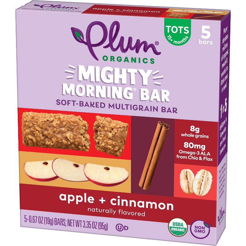 slide 7 of 11, Plum Organics Mighty Morning Bars - Apple and Cinnamon - 0.67oz/5ct, 5 ct; 0.67 oz