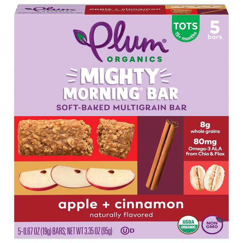 slide 1 of 11, Plum Organics Mighty Morning Bars - Apple and Cinnamon - 0.67oz/5ct, 5 ct; 0.67 oz