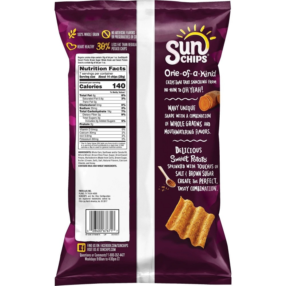 slide 2 of 2, SunChips 100% Whole Grain Sweet Potato with Brown Sugar Chips, 7 oz