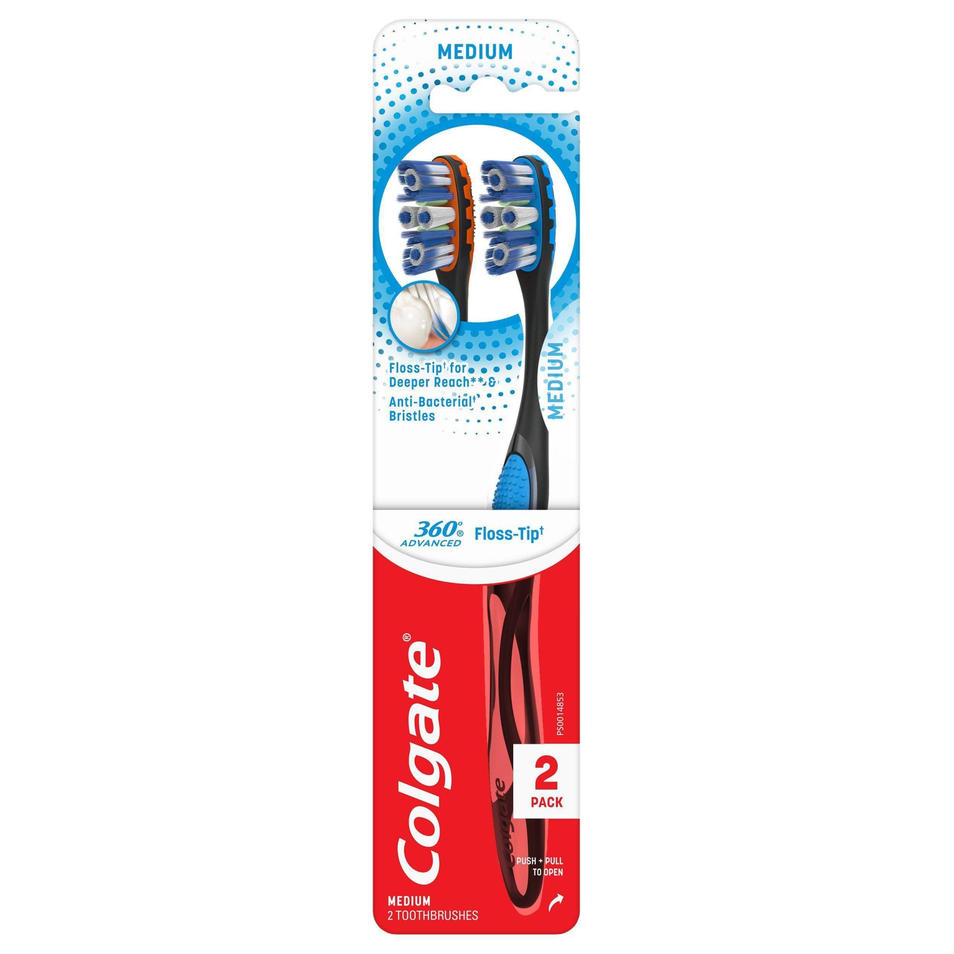 slide 1 of 6, Colgate 360 Total Advanced Floss-Tip Bristles Toothbrush - Medium - 2ct, 2 ct