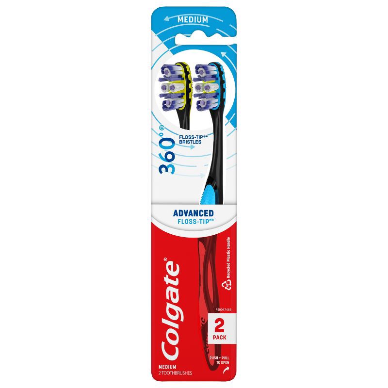 slide 8 of 11, Colgate 360 Advanced Floss-Tip Manual Toothbrush – Medium - 2ct, 2 ct