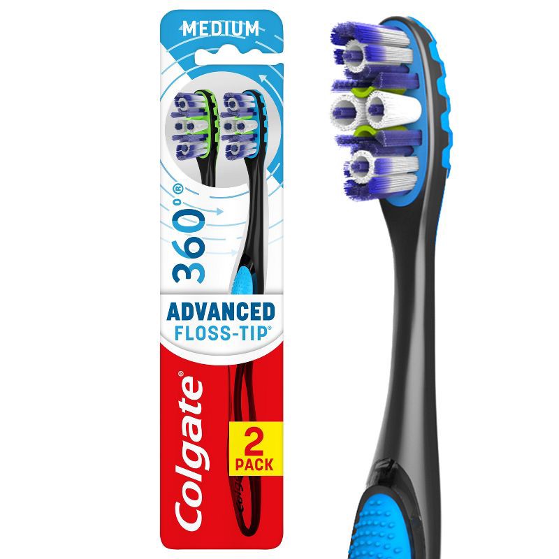 slide 1 of 8, Colgate 360 Total Advanced Floss-Tip Bristles Toothbrush Medium - 2ct, 2 ct